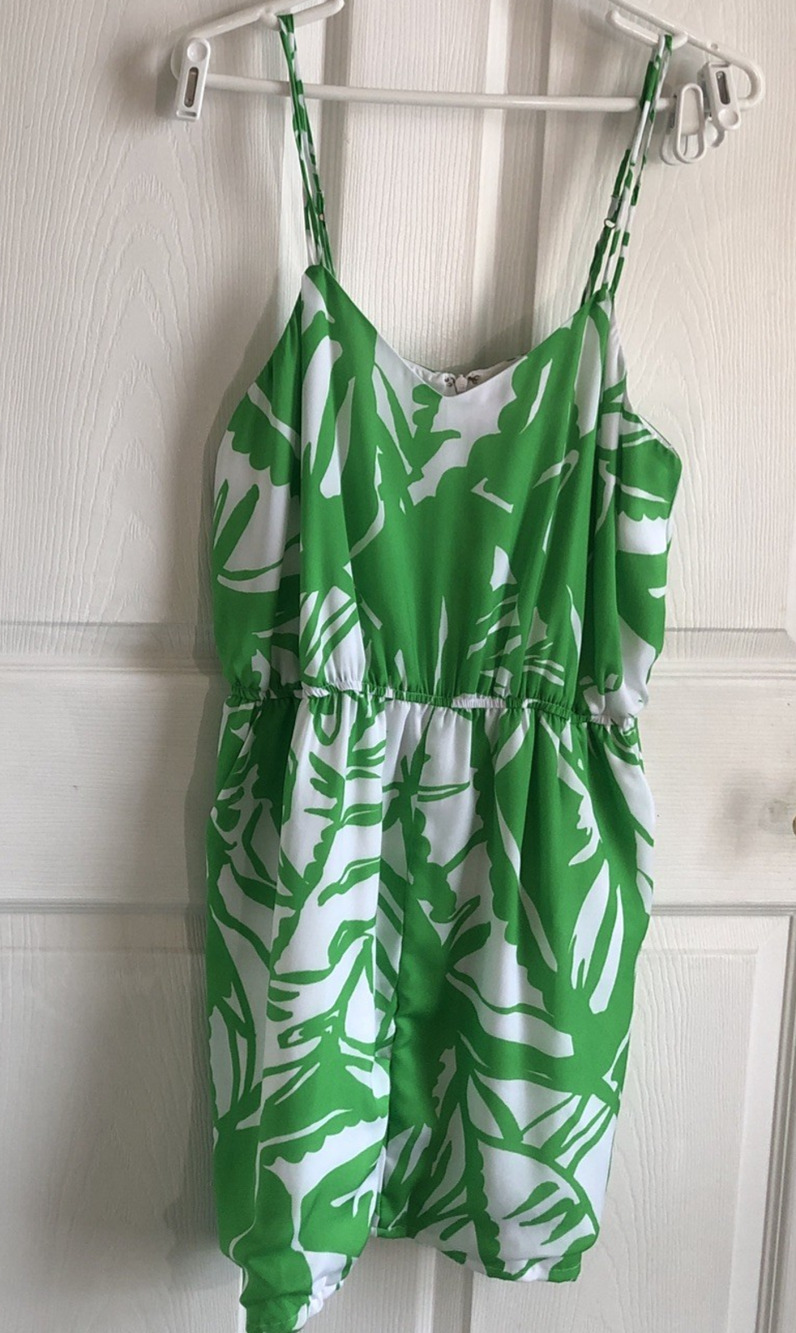 Lily Pulitzer Mini shift dress strappy Womens Lg Green white palm print vacation